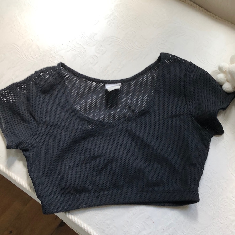 Cute black mesh crop dance top in S/XS